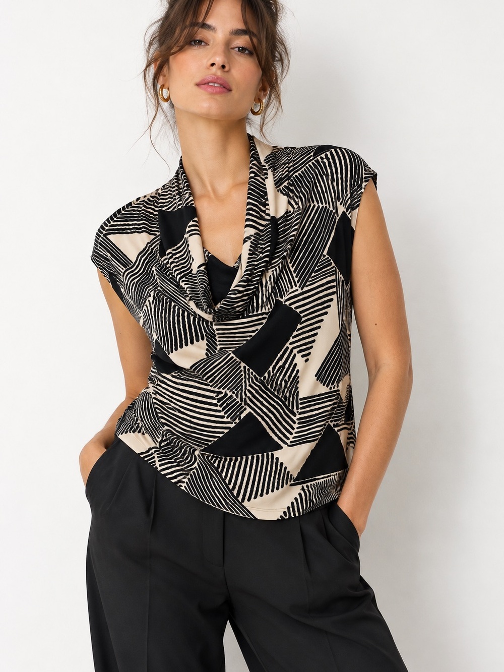 Lauren Ralph Lauren Abstract Geometric Cowl Neck Top 1X